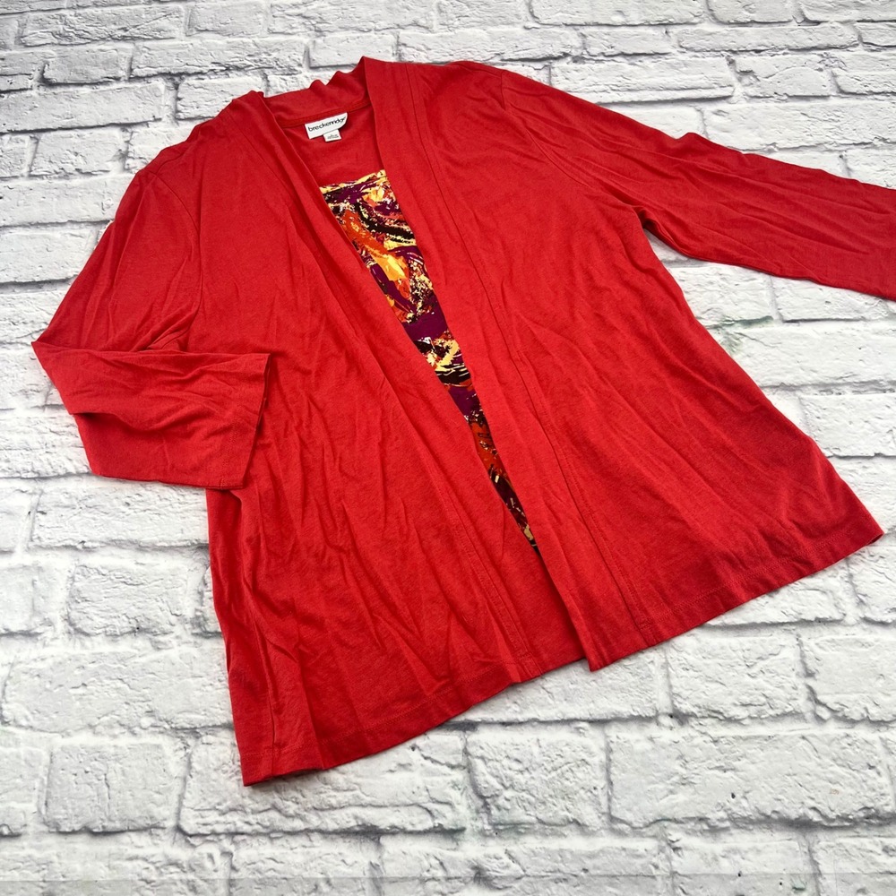 Breckenridge Womens Watermelon Red Open Front Cardigan Inset Top BR2F622M Large